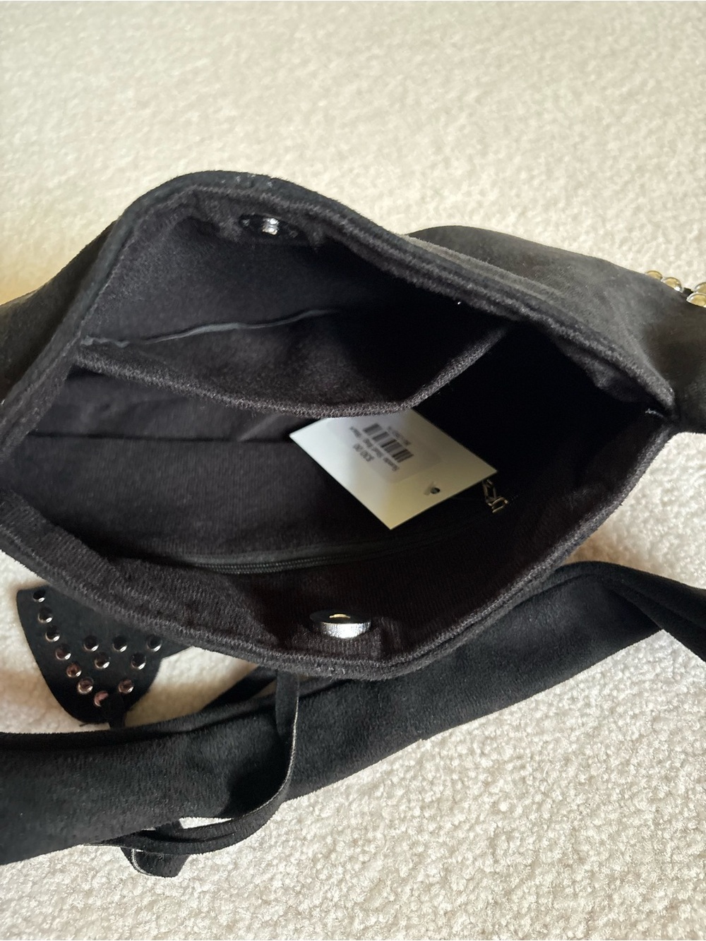NWT Metallic Studded Black FauxSuede Handbag - Picture 8 of 9
